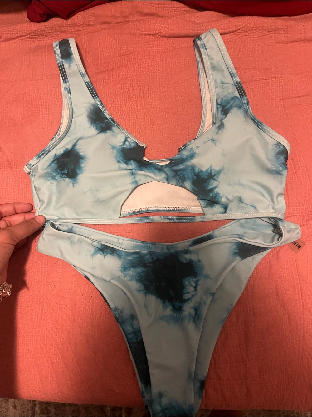 SHEIN Light Blue Tie-Dye Cutout Bikini Set